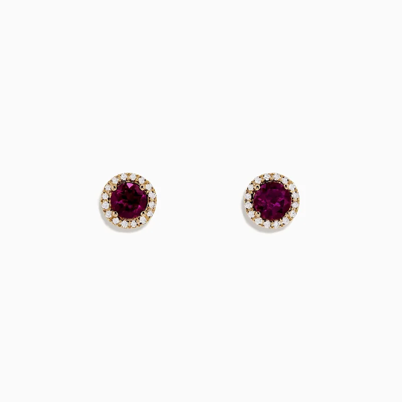 Ladies Earrings with Cloud Shine-Bordeaux 14K Gold Rhodolite Garnet and Diamond Earrings, 1.22 TCW