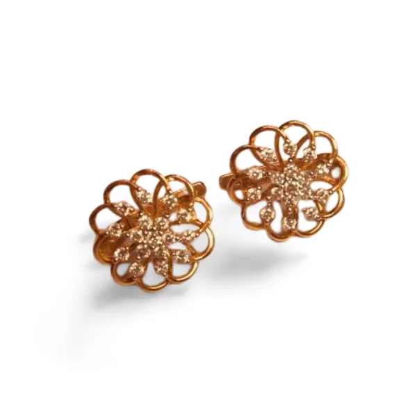 Ladies Earrings with Red Pyroxmangite-Gorgeous 14K Pink Rose Gold Diamond Floral Flower Lever Back Earrings