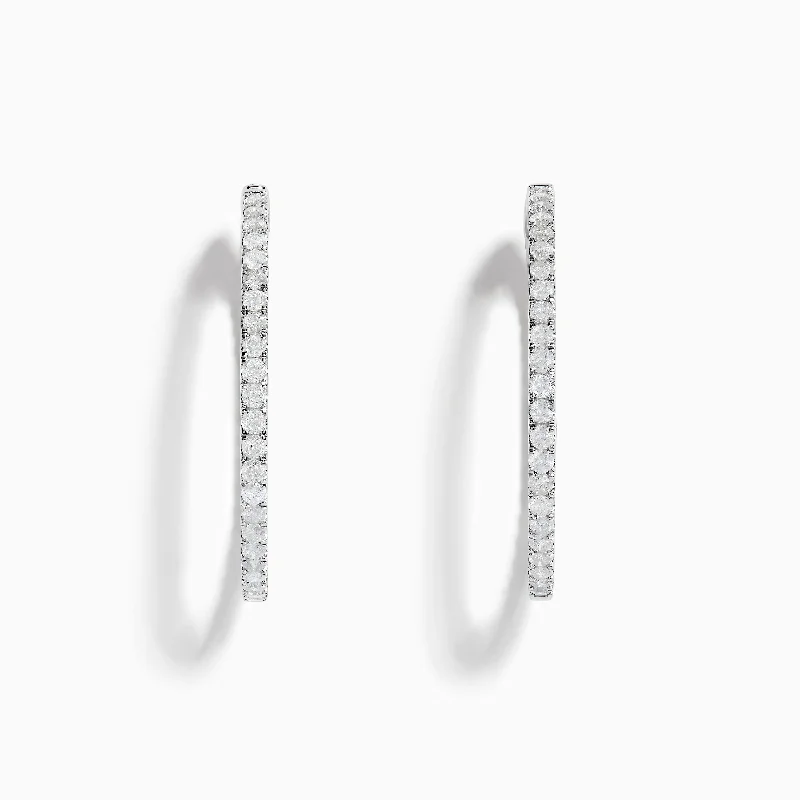 Ladies Earrings for Leader Shine-Pave Classica 14K White Gold 1 1/2" Diamond Inside-Out Hoop Earrings 3.19 TCW