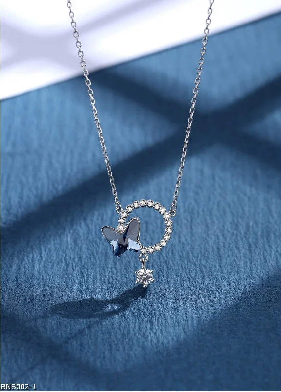 Ladies Necklaces with Creamy Moonstone-Austrian crystal butterfly flower necklace