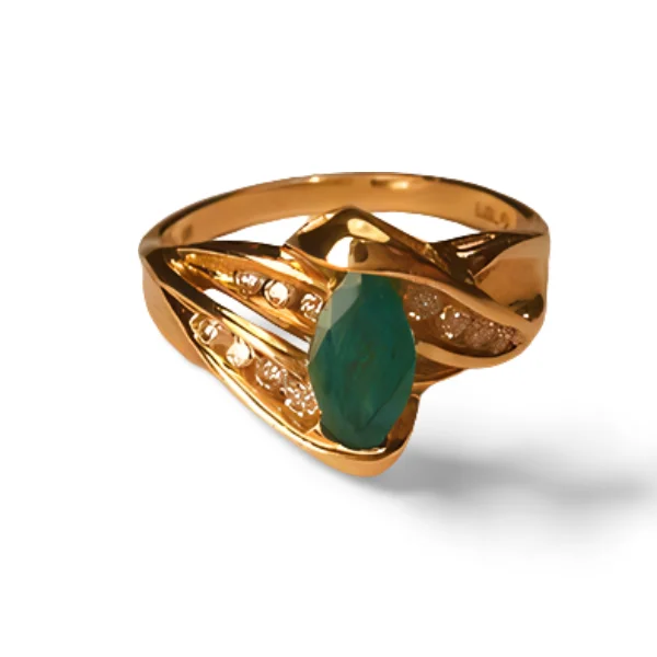 Ladies Titanium Rings -Gorgeous Estate 14K Yellow Gold Marquise Emerald Diamond Band Ring