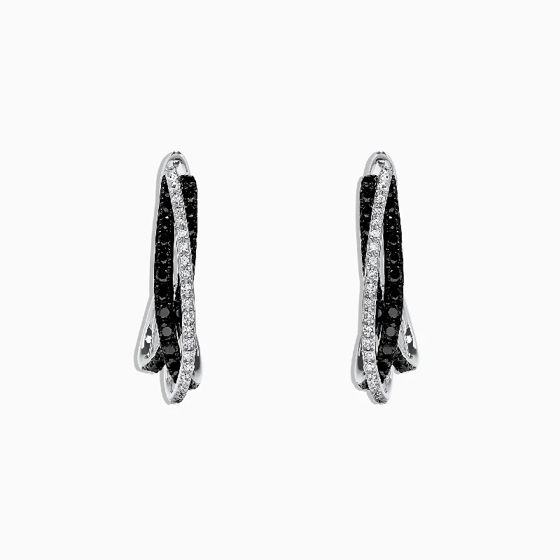 Ladies Earrings with Arrow Spark-14K White Gold Black and White Diamond Earrings, 0.79 TCW