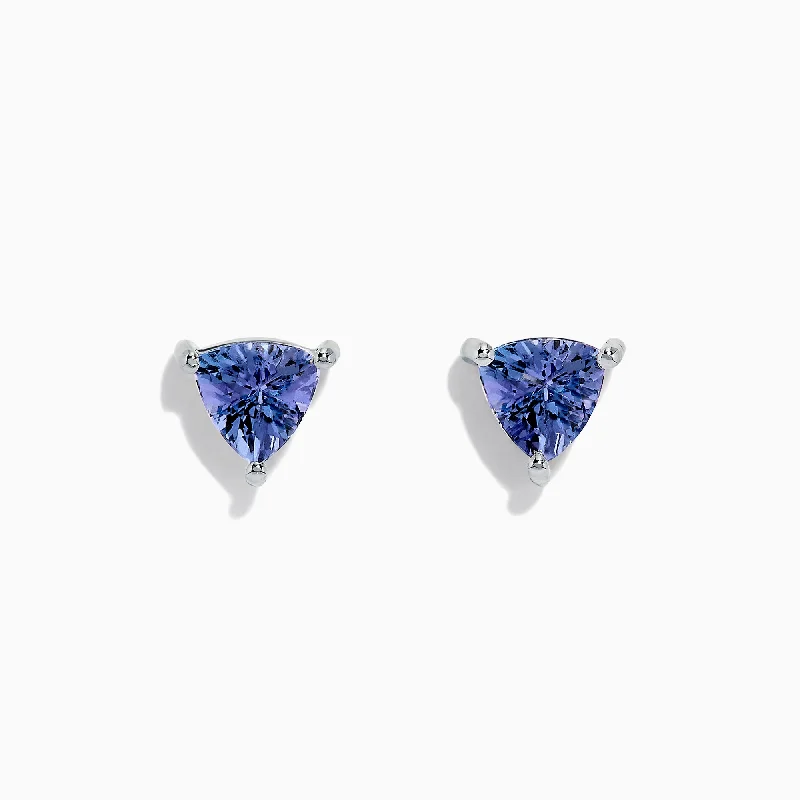 Ladies Earrings Cool Shapes-14K White Gold Trillion Cut Tanzanite Stud Earrings, 0.65 TCW