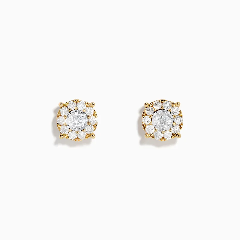 Ladies Earrings for Volunteer Glow-14K Two-Tone Gold Diamond Cluster Stud Earrings 0.96 TCW