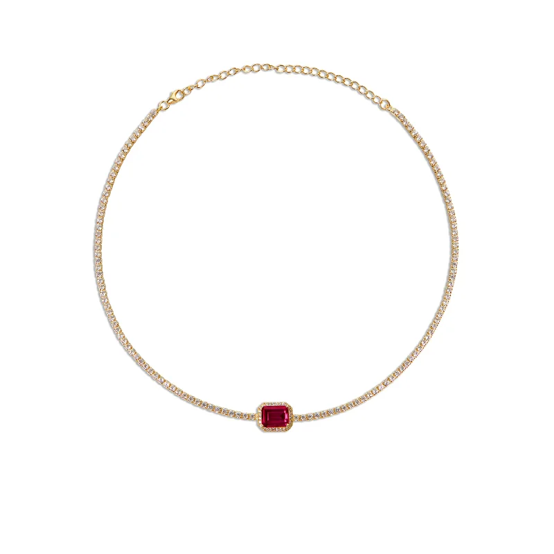 Ladies Necklaces Pure Simplicity-THE PAVE' RUBY COLLAR NECKLACE