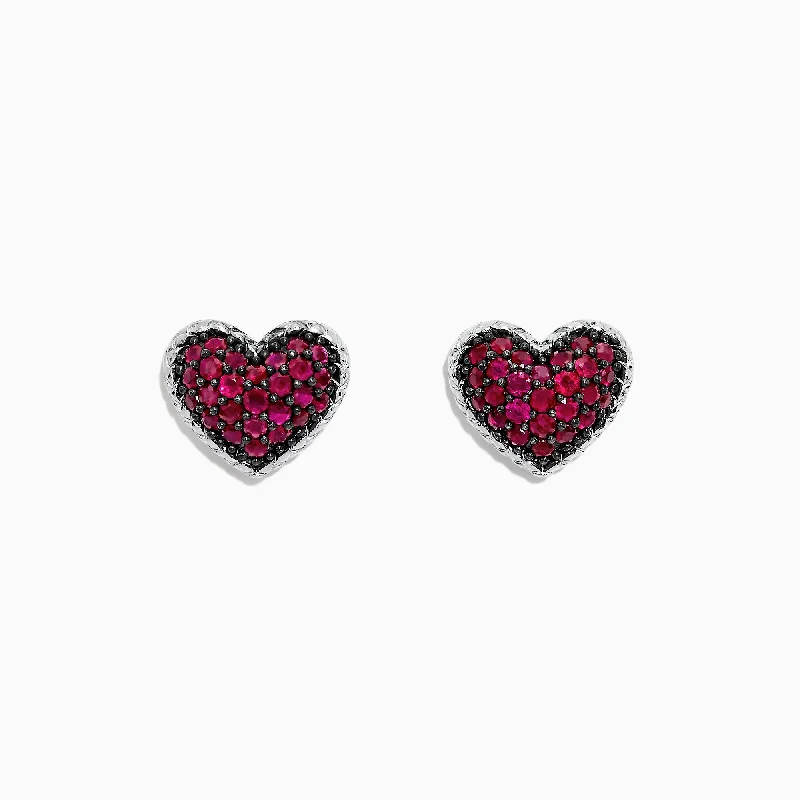 Ladies Earrings Bright Pop-925 Sterling Silver Ruby Heart Earrings, 1.31 TCW