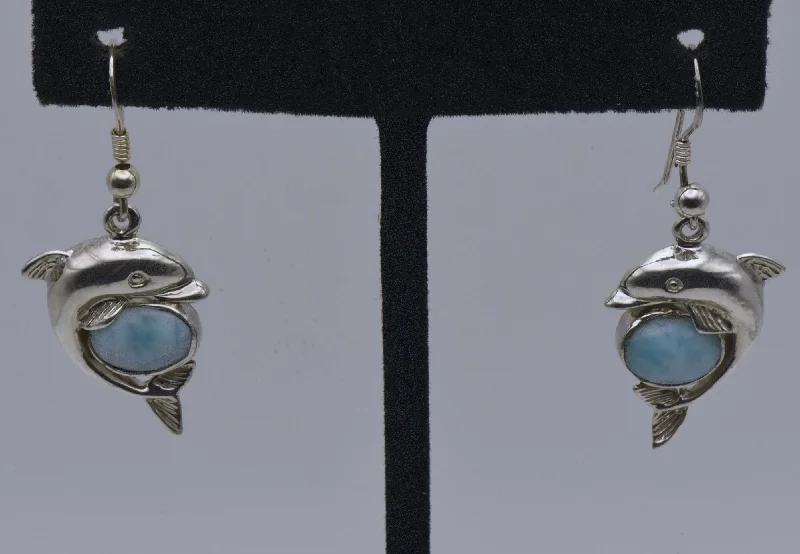 Ladies Earrings for Design Glow-Vintage Larimar Sterling Silver Dolphin Earrings