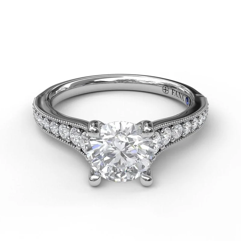 Ladies Engagement Rings with Danburite Shine-Classic Diamond Engagement Ring with Detailed Milgrain Band S3091