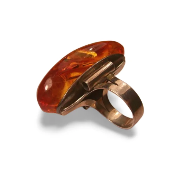 Ladies Cushion Cut Rings -Gorgeous Art Deco Sterling Silver 925 Huge Baltic Amber Ring Band