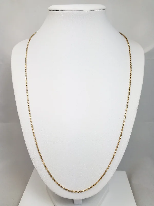 Ladies Necklaces Bold Chain-Snazzy 10k Yellow Gold Solid Diamond Cut Micro Bead 22" Necklace