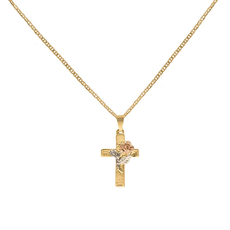 Ladies Necklaces in Rose Hue-THE ROSE CROSS PENDANT NECKLACE