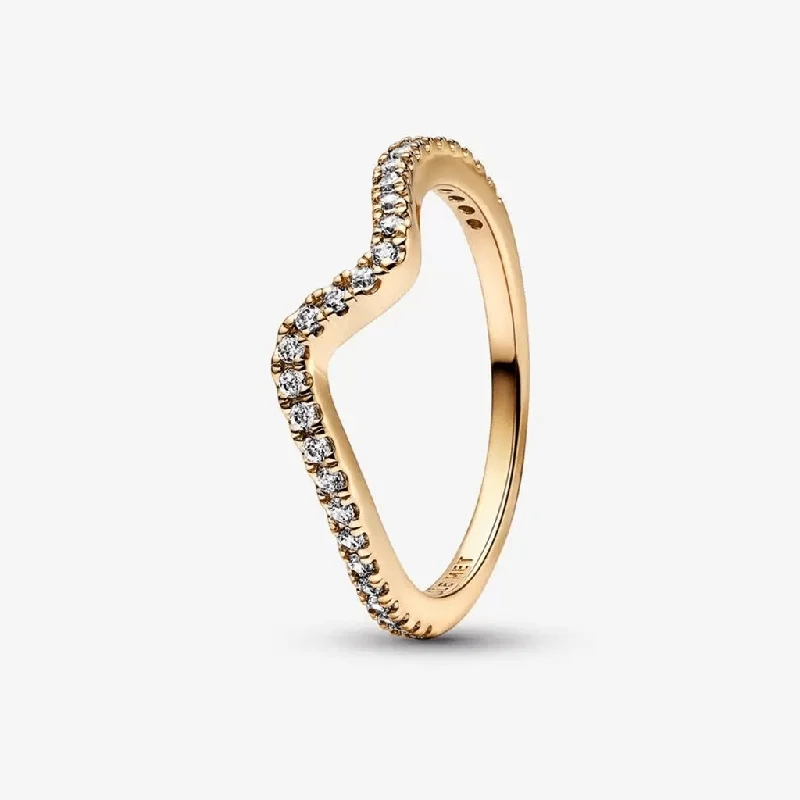 Ladies 14K Gold Rings -PANDORA : Sparkling Wave Ring - Gold Plated