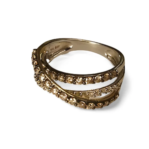 Ladies Oxidized Rings -Fabulous 14K White Gold Champagne Diamond Wide Bridge Band Ring