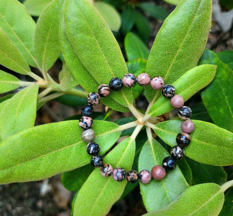 Ladies Soft Leather Bracelets -Rhodonite Stretch Bracelet