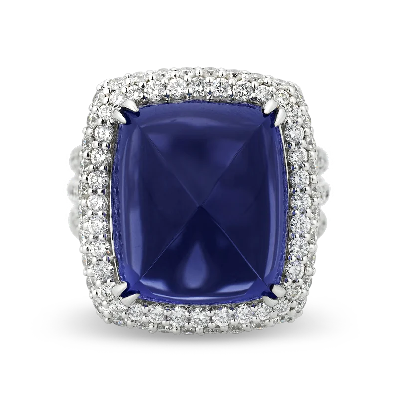 Ladies Engagement Rings -Sugarloaf-cut Tanzanite Ring, 22.10 Carats