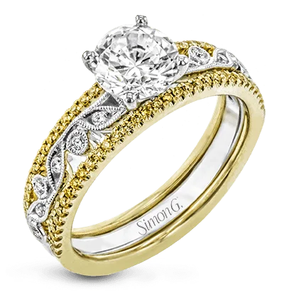 Ladies Engagement Rings Bold Shine-Round-cut Engagement Ring & Matching Wedding Band in 18k Gold with Diamonds MR3058