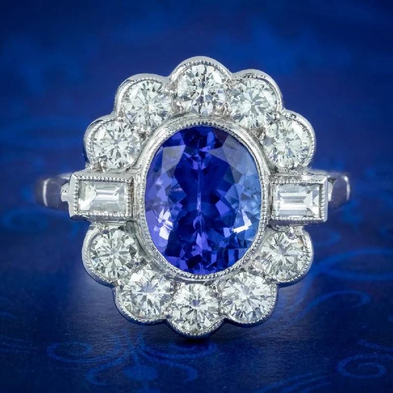 Ladies Yoga Rings -Art Deco Style Tanzanite Diamond Cluster Ring 2.1ct Tanzanite