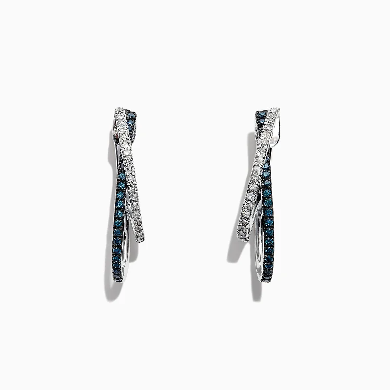 Ladies Earrings for Festive Glow-Bella Bleu 14K White Gold Blue and White Diamond Earrings, 0.58 TCW