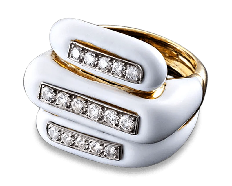 Ladies Punk Rings -David Webb White Enamel and Diamond Ring