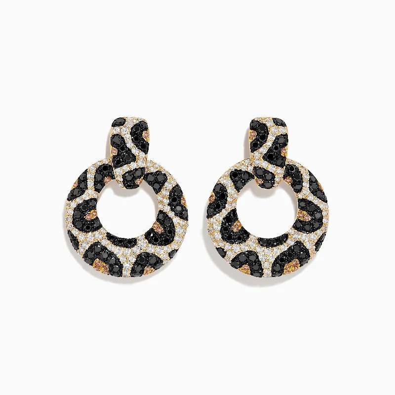 Ladies Earrings with Oval Spark-Signature 14K Yellow Gold Black and White Diamond Spot Earrings