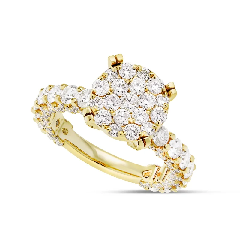 Ladies Engagement Rings Mixed Spark-14K Gold 3.0ct Diamond Cluster Engagement Ring