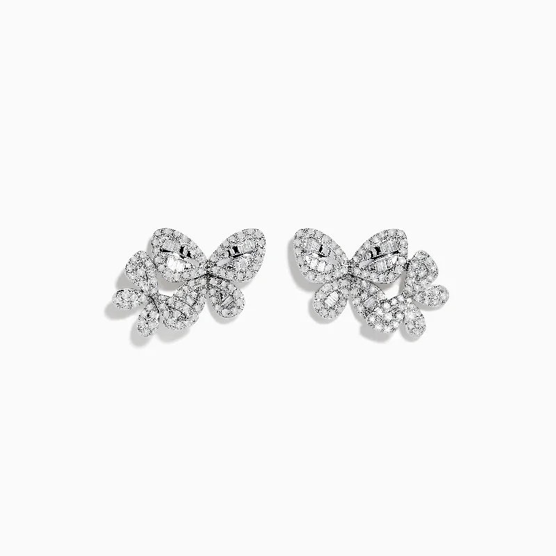 Ladies Earrings for Dance Glow-Nature 14K White Gold Diamond Butterfly Earrings