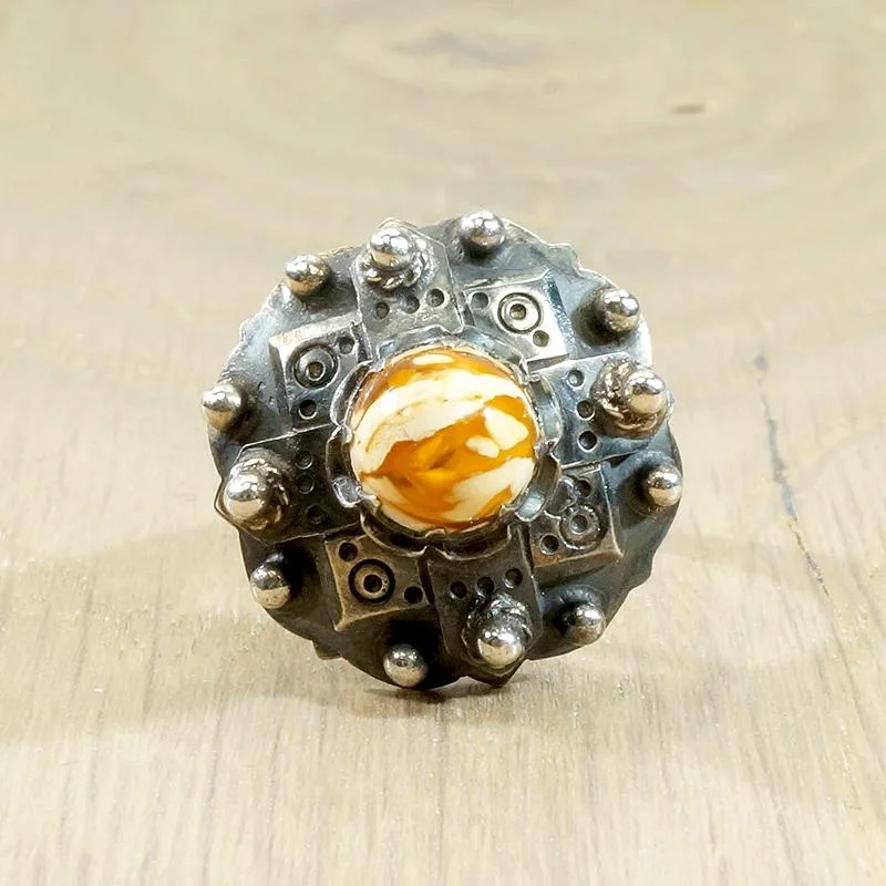 Ladies Narrow Rings -Amber & Ornate Silver Mystery Ring