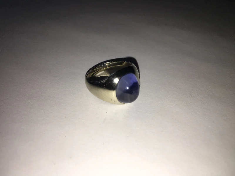 Ladies Handmade Rings -Gorgeous Estate 14K White Gold Ceylon Cabochon Sapphire Band Ring