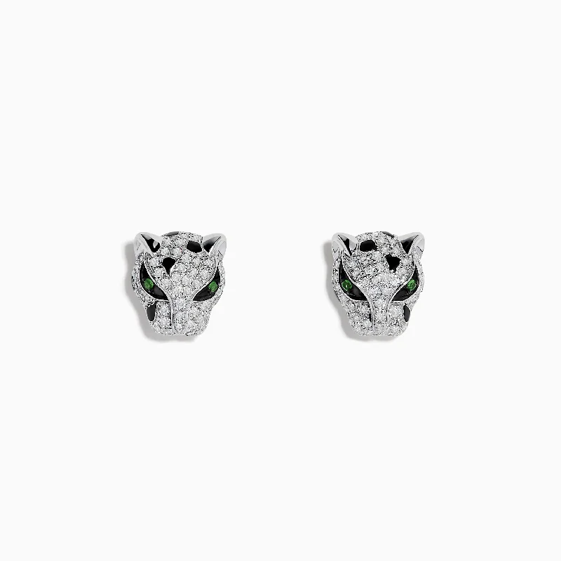 Ladies Earrings for Grandma Shine-Signature 14K White Gold Tsavorite and Diamond Panther Stud Earrings