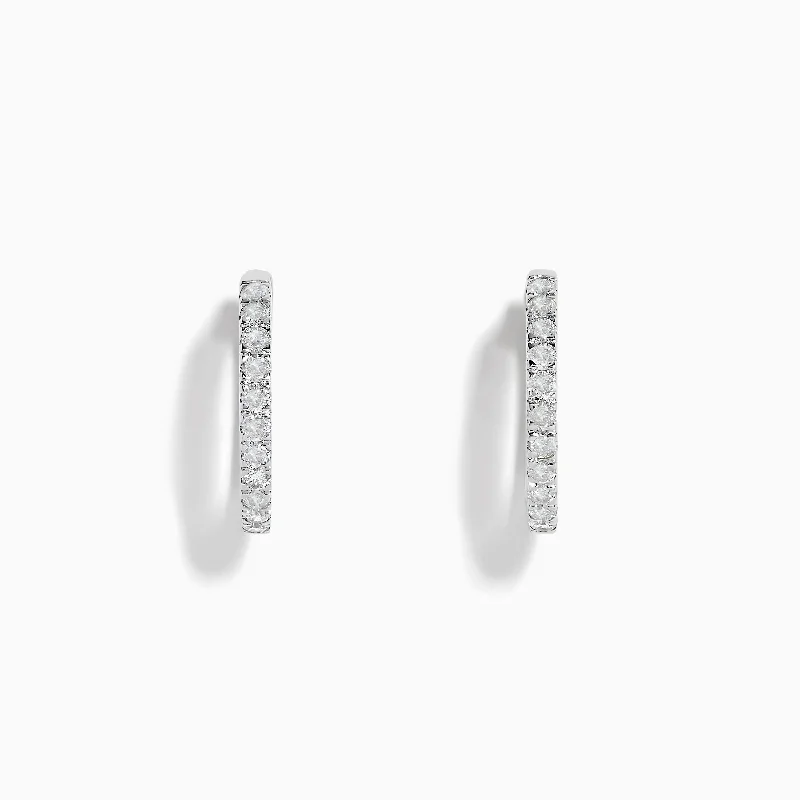 Ladies Earrings for Love Spark-Pave Classica 14k White Gold 5/8" Diamond Hoop Earrings 0.49 TCW