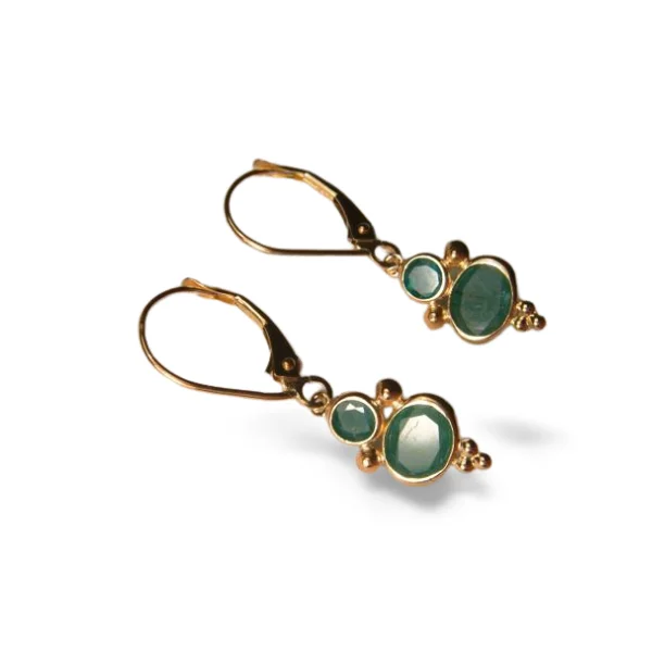 Ladies Earrings with Moss Malachite-Beautiful 14K Yellow Gold Emerald Drop Designer Earrings