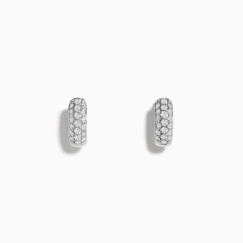 Ladies Earrings for Summer Glow-Pave Classica 14k White Gold Diamond Huggie Earrings