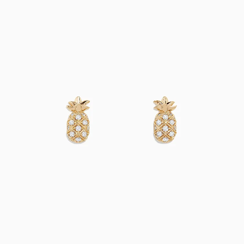 Ladies Earrings with Moon Glow-Novelty 14K Yellow Gold Diamond Pineapple Earrings, 0.27 TCW