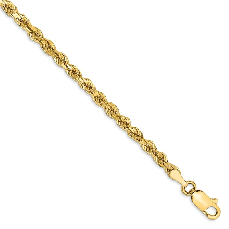 Ladies Topaz Bead Bracelets -3.25mm, 14k Yellow Gold, D/C Solid Rope Chain Anklet or Bracelet