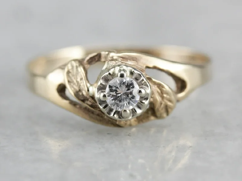 Ladies Engagement Rings Wave Glow-Mid Century Sweetheart Diamond Engagement Ring