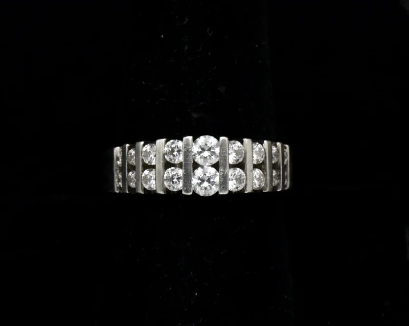 Ladies Romantic Rings -Vintage Sterling Silver Tiered Cubic ZIrconia Ring - Size 9