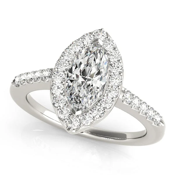 Ladies Engagement Rings with White Spark-14K Halo Marquise Engagement Ring