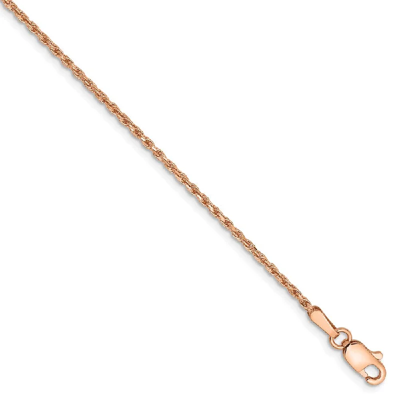 Ladies Mother’s Love Bracelets -1.5mm, 14k Rose Gold, Diamond Cut Solid Rope Chain Anklet or Bracelet