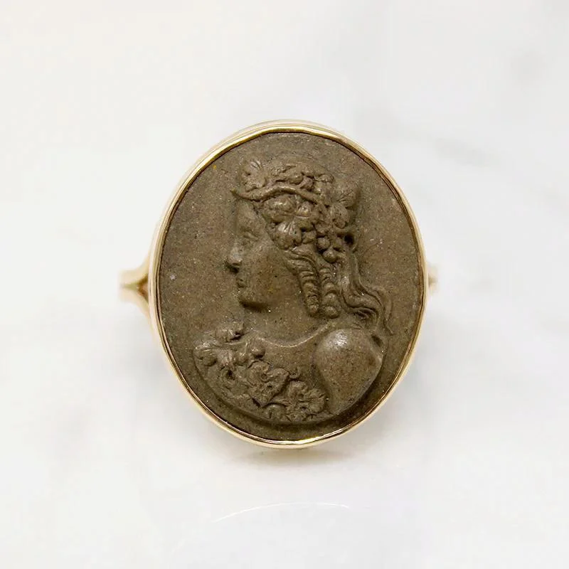 Ladies Ruby Rings -Goddess of Wine Antique Lava Cameo in Gold Ring