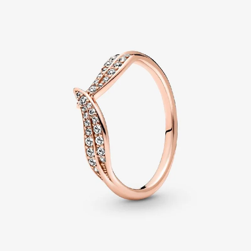 Ladies Fantasy Rings -PANDORA : Sparkling Leaves Ring in Rose Gold