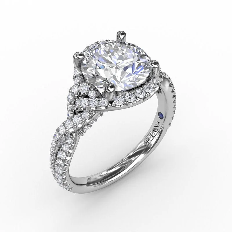 Ladies Engagement Rings Luxe Glow-Contemporary Round Diamond Halo Engagement Ring With Twisted Shank S3266