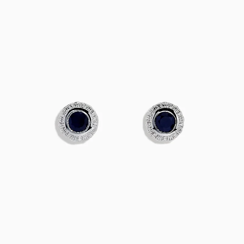 Ladies Earrings with Square Shine-925 Sterling Silver Blue Sapphire Stud Earrings