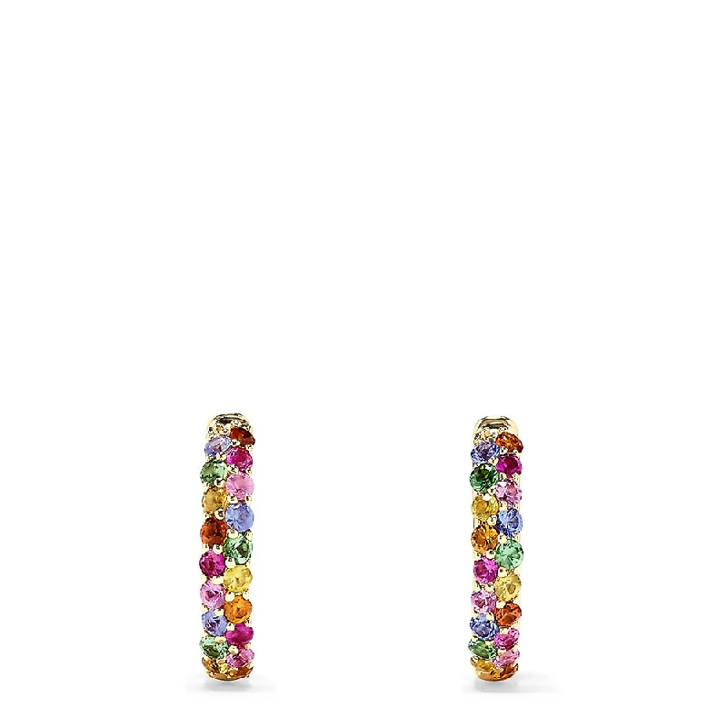 Ladies Earrings with White Muscovite-14K Yellow Gold Multi Sapphire and Tsavorite Hoop Earrings, 1.81 TCW