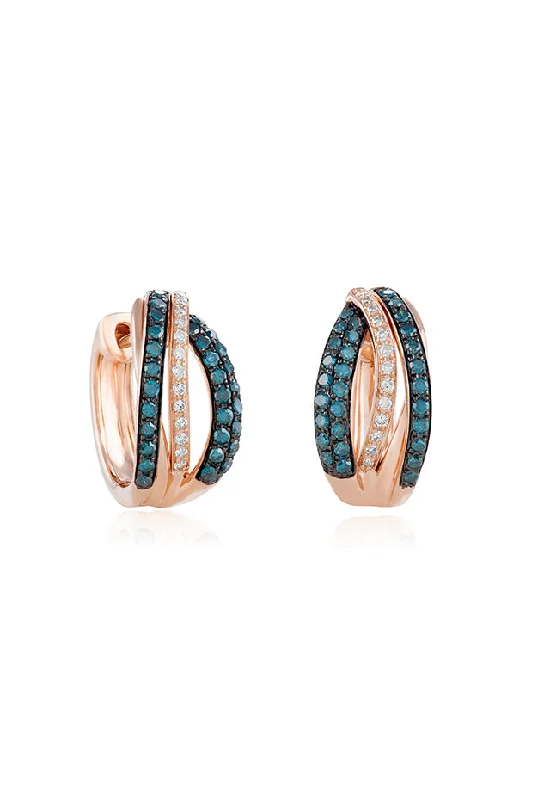 Ladies Earrings Wide Hoops-Bella Bleu 14K Rose Gold Blue and White Diamond Earrings, 0.51 TCW