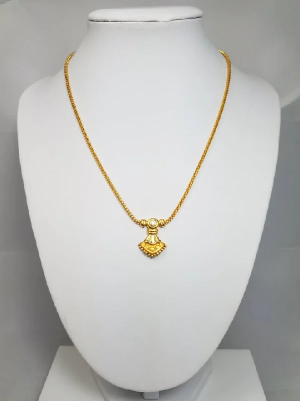 Ladies Necklaces Hot Fashion-Superior 16" Solid 22k Yellow Gold Cubic Zirconia Fancy Link Chain Necklace