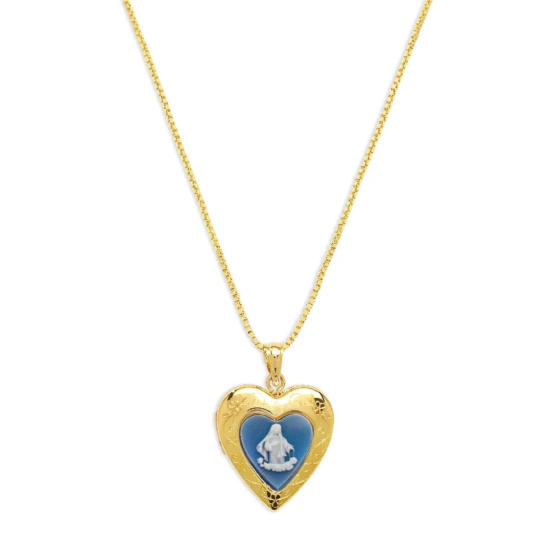 Ladies Necklaces with Teal Aquamarine-THE BLUE MARY PHOTO LOCKET NECKLACE