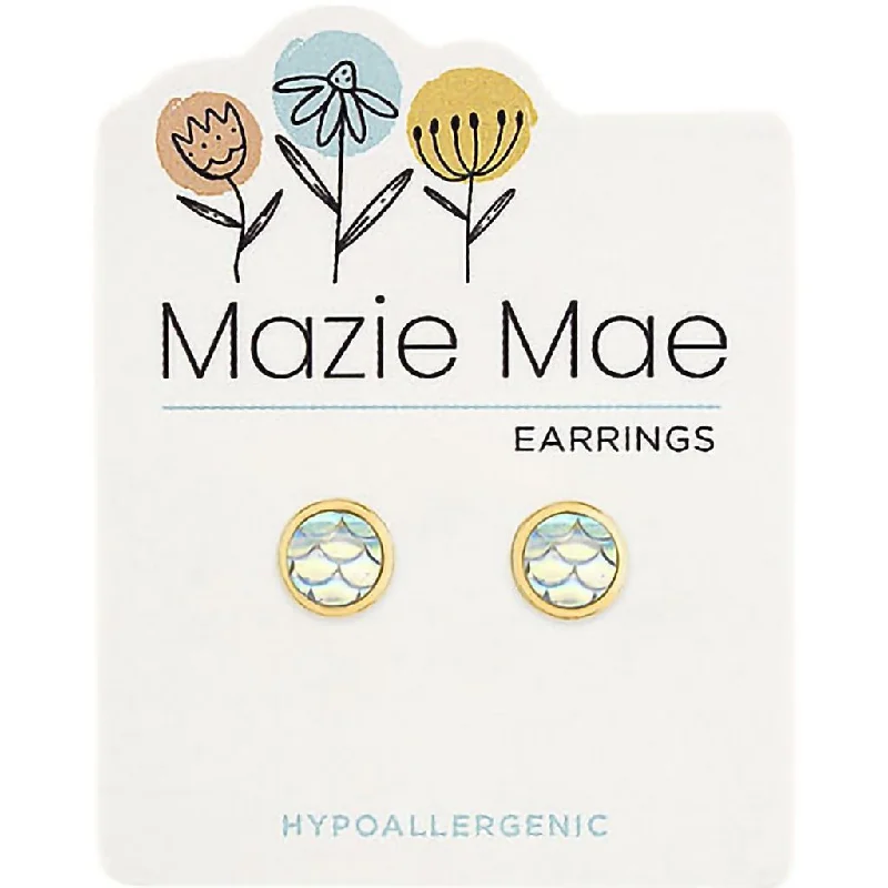 Ladies Earrings for Calm Days-Center Court : Gold Mermaid Scale Stud Mazie Mae Earrings