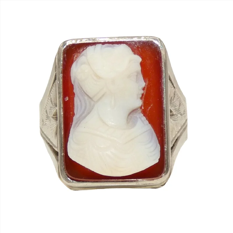 Ladies Moon Rings -14K White Gold Cameo Ring