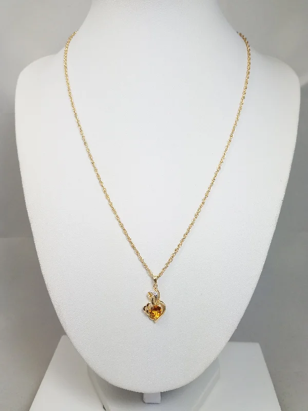 Ladies Necklaces for Dance Spark-Sweet 18" 14k Yellow Gold Natural Heart Citrine Diamond Pendant Necklace