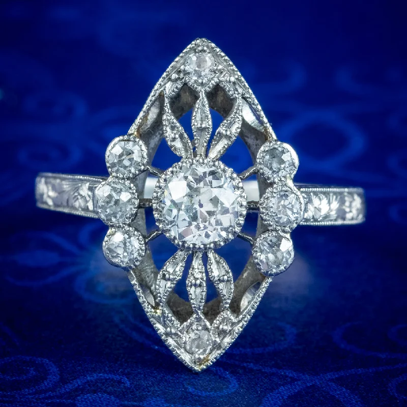 Ladies Band Rings -Antique Art Deco Diamond Navette Ring 0.65ct Total